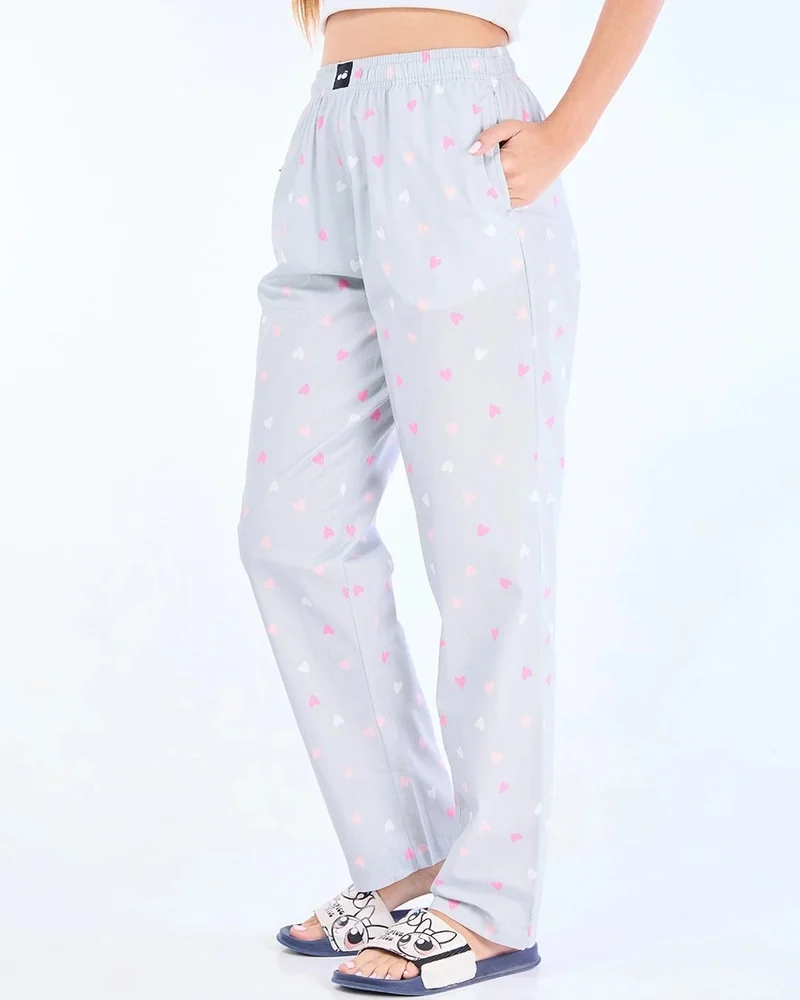 bewakoof Women's Grey All Over Printed Pyjamas